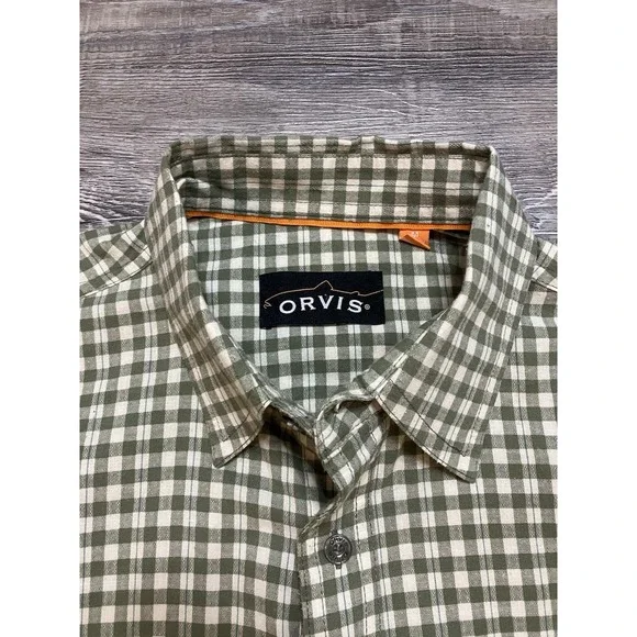 Orvis Mens M Outdoor Long Sleeve Shirt Plaid Green Organic Cotton Blend Button - Picture 3 of 10